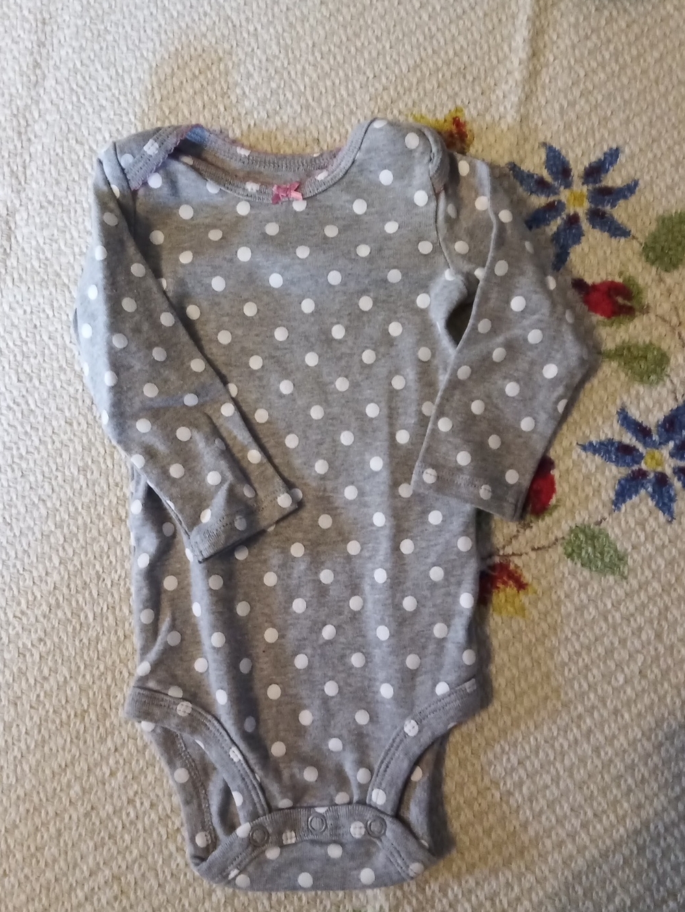 Carter's Gray and White Polka Dot Long-Sleeve One-Piece